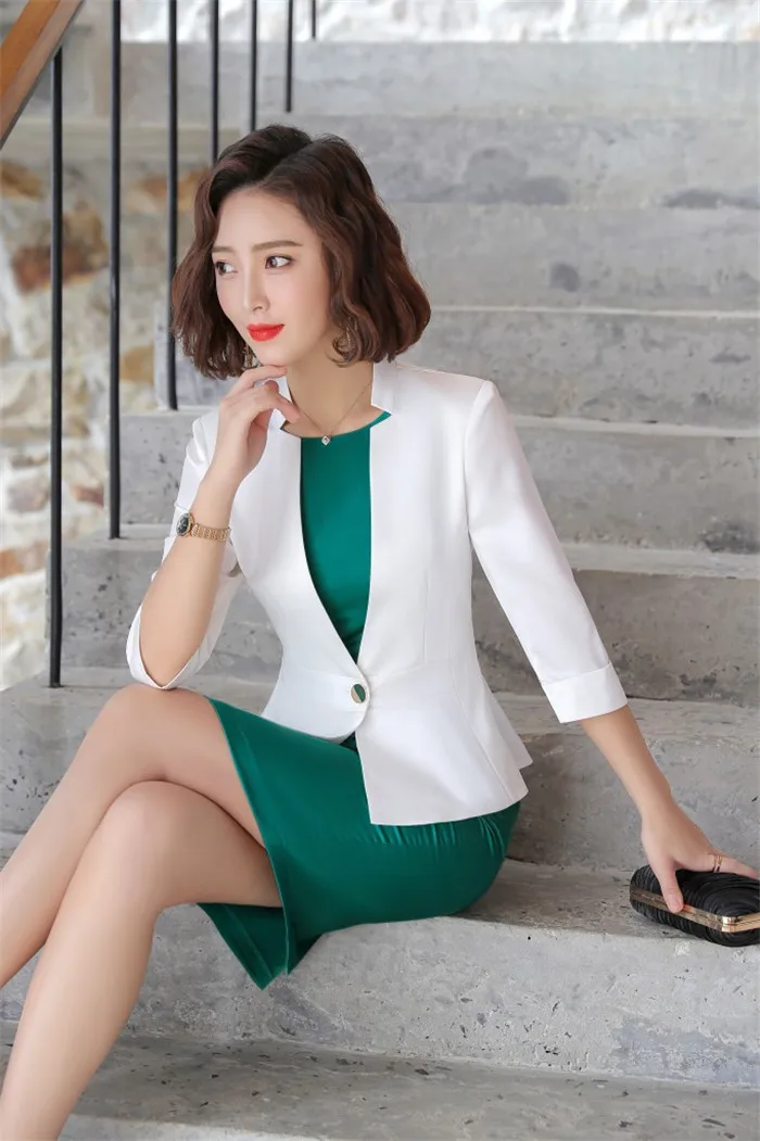 Women's Dress Suits Spring Professional Office Ladies's Blazer Sets Slim Sleeveless Dress 2pcs Formal Workwear Suits W926