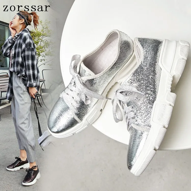 Mujer Femmes Chaussures De gun Plate Cuir Color Véritable Argent Peu forme Profonde Casual Appartements Zapatos Argent Lacent Plat Sneakers T1Jc35uFlK