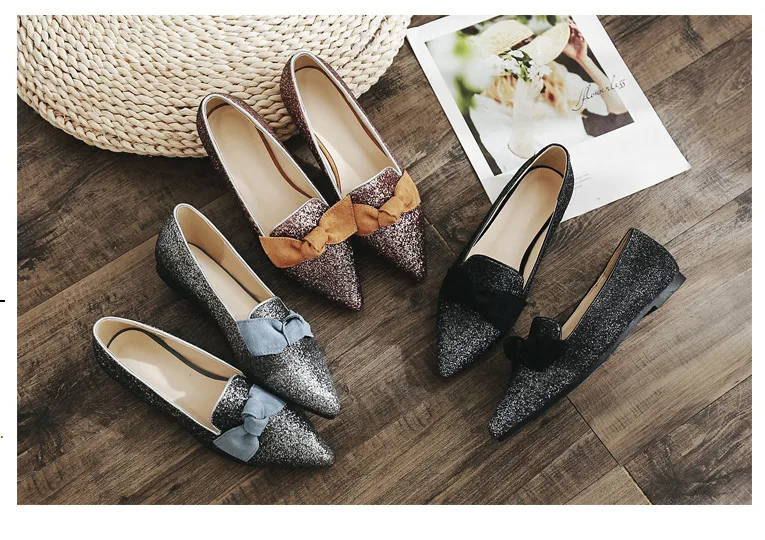 

Early spring gradient sequin shoes bow pointed single shoes bottom shallow mouth fashion women's shoes with tide