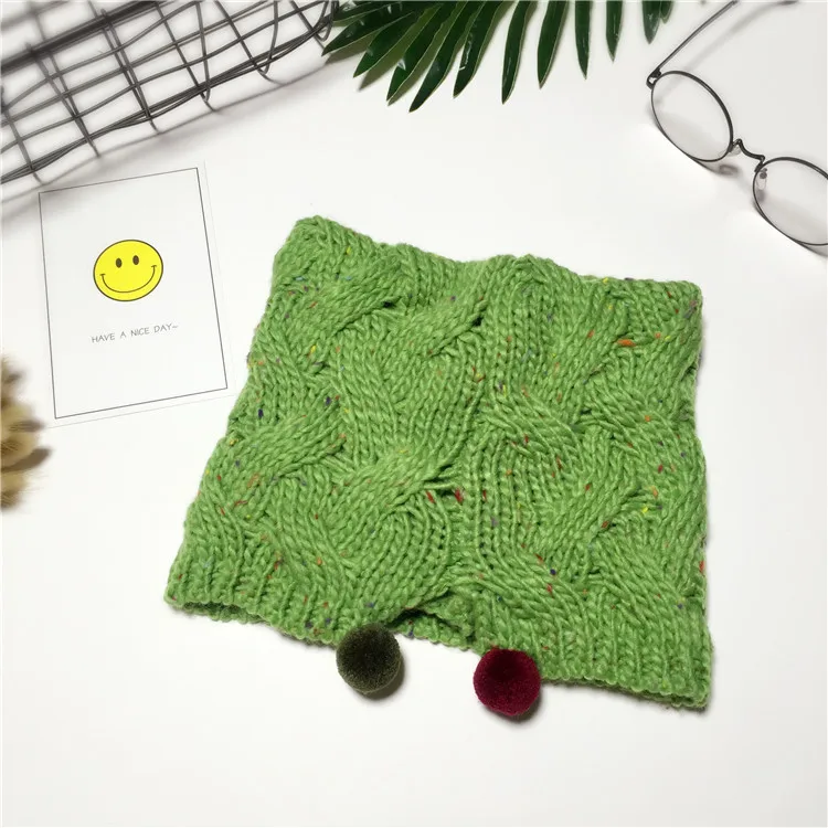 Корейский раздельный вязаный шарф для детей, снуд, милый помпон, зимний теплый воротник шарфа для девочек, вязаный шарф для мальчиков, Детские шарфы - Цвет: Зеленый