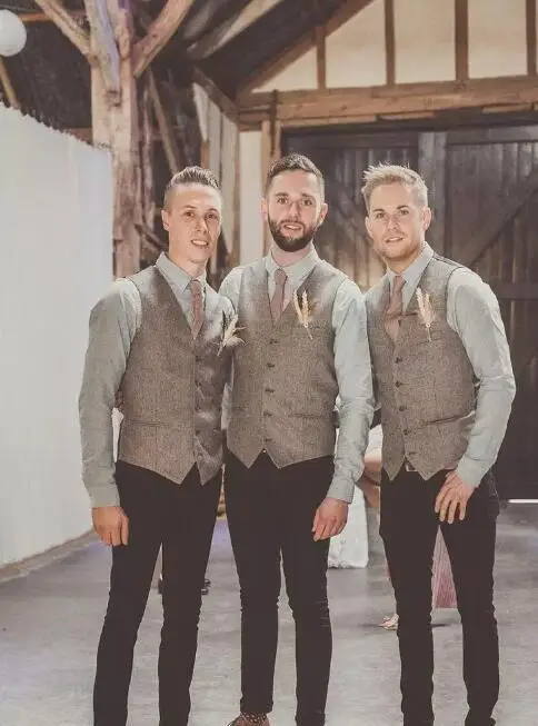 2018 Hot Sale High Quality Gray Wool Tweed Vests For Wedding Custom Made Formal Groom's Suit Vest Slim Fit Waistcoat For Men Plus Size