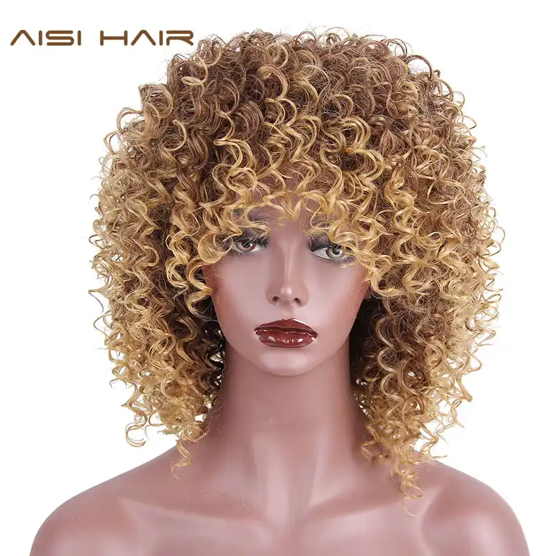 Pelo Aisi Sintetico Pelo Corto Afro Pelucas Rizadas Para Mujeres Pelo Negro Fibra De Alta Temperatura Color Marron Mezclado Y Rubio Pelucas Para Mujeres Negras Peluca De Pelo Rizadopelucas Para Mujeres Aliexpress