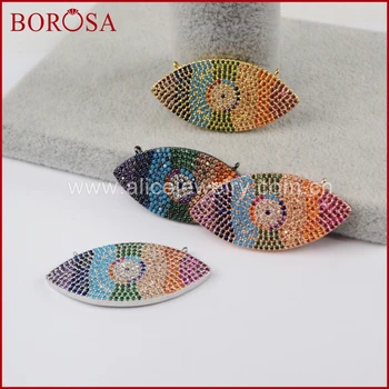 

BOROSA 5pcs Handcrafted Pave CZ Cubic Zircons Rainbow Crystal Boho Connector Pendant for Women Necklace for DIY Jewelry WX615