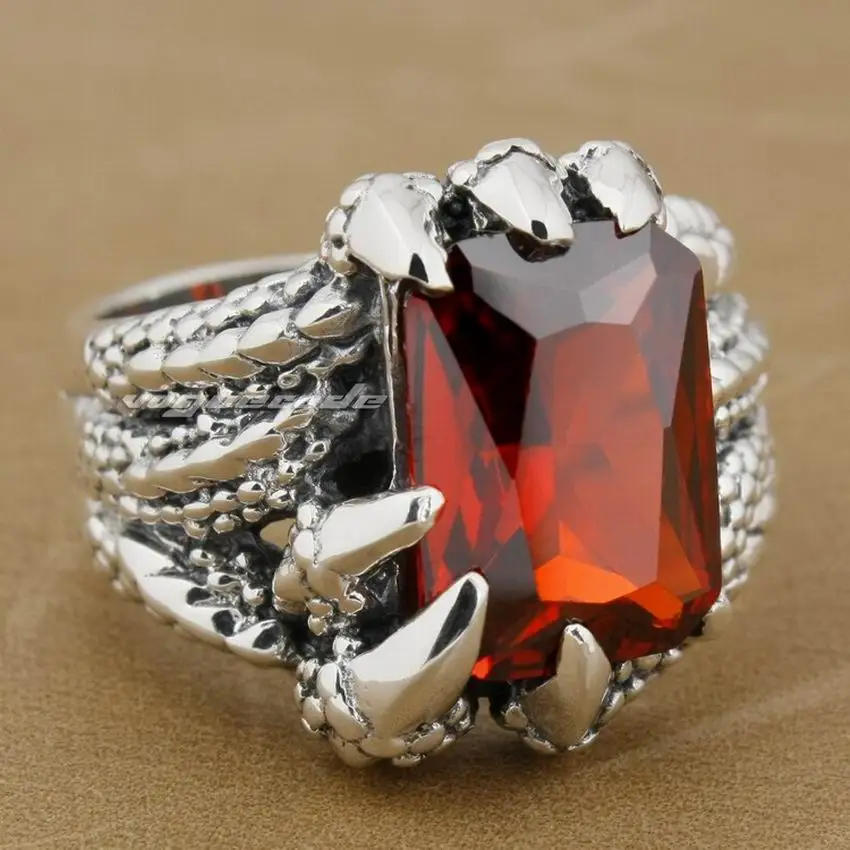 

Dragon Claw Red CZ Stone 925 Sterling Silver Mens Biker Punk Ring 8E006 US Size 7.5 to 13