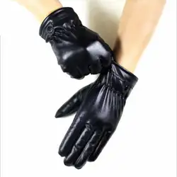 Коралловый с флисовой подкладкой Твердые Черный PU кожаные перчатки Сенсорный экран перчатки варежки Для женщин