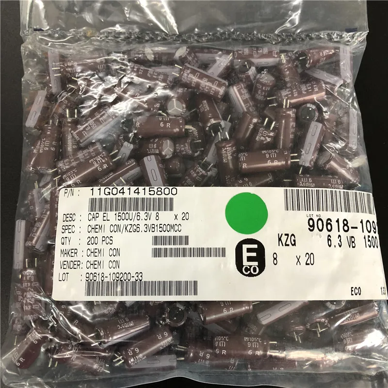 

200pcs 1500uF 6.3V NCC KZG Series 8x20mm Super Low ESR 6.3V1500uF Aluminum Electrolytic Capacitor