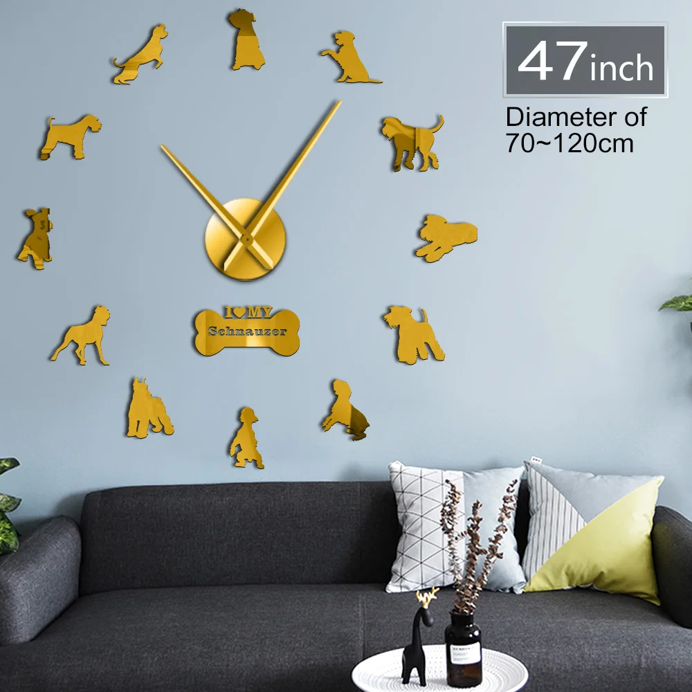 I Love My Schnauzer Dog Breed 3D настенные часы DIY с изображением щенков животных наклейки для