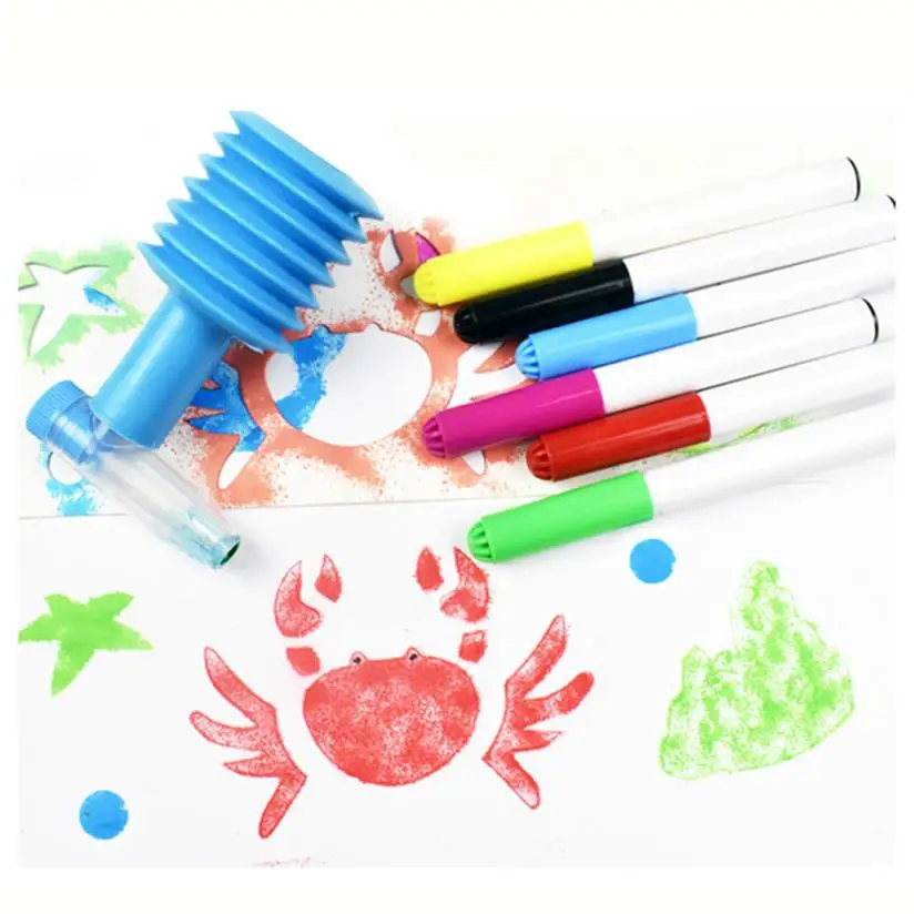 

Blow Pens Markers Kids Coloured Non Toxic Pens Stencils Templates Air Spray Drawing Toys Drop Shipping Y1220