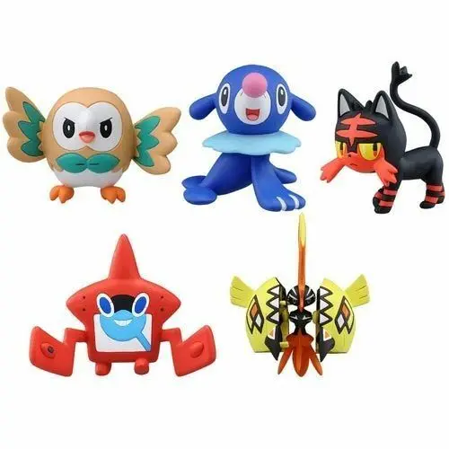 

TAKARA TOMY POKEMON 5Pcs/Set Japan Anime Rowlet Popplio and Litten Tapu Koko Action Figure Model Toys Kawaii Model Decoration