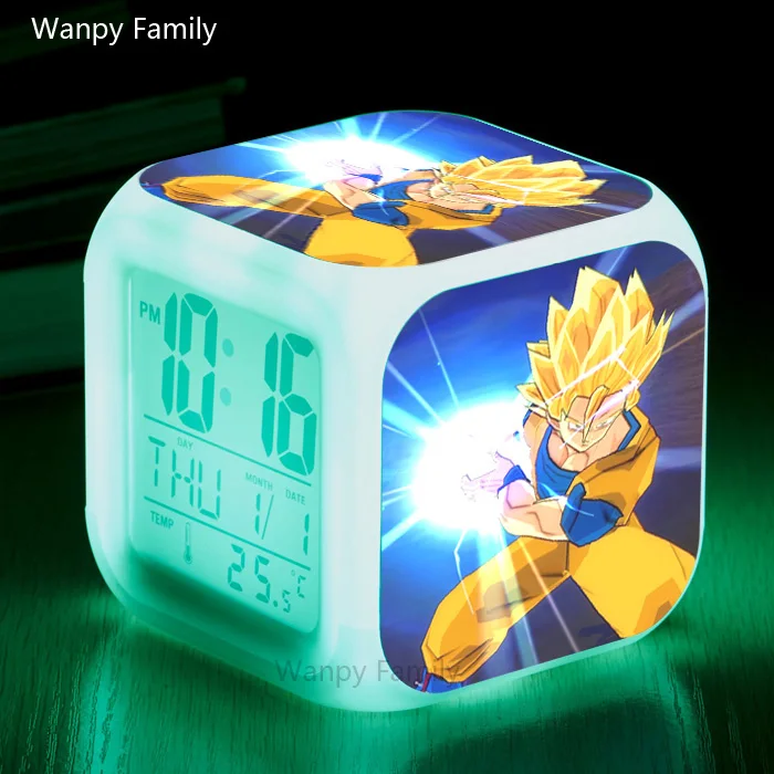 [Wanpy family] Будильник с мультяшным Драконий жемчуг для детей, подарок на день рождения, прикроватные настольные часы, меняющие цвет, цифровой будильник - Цвет: Коричневый
