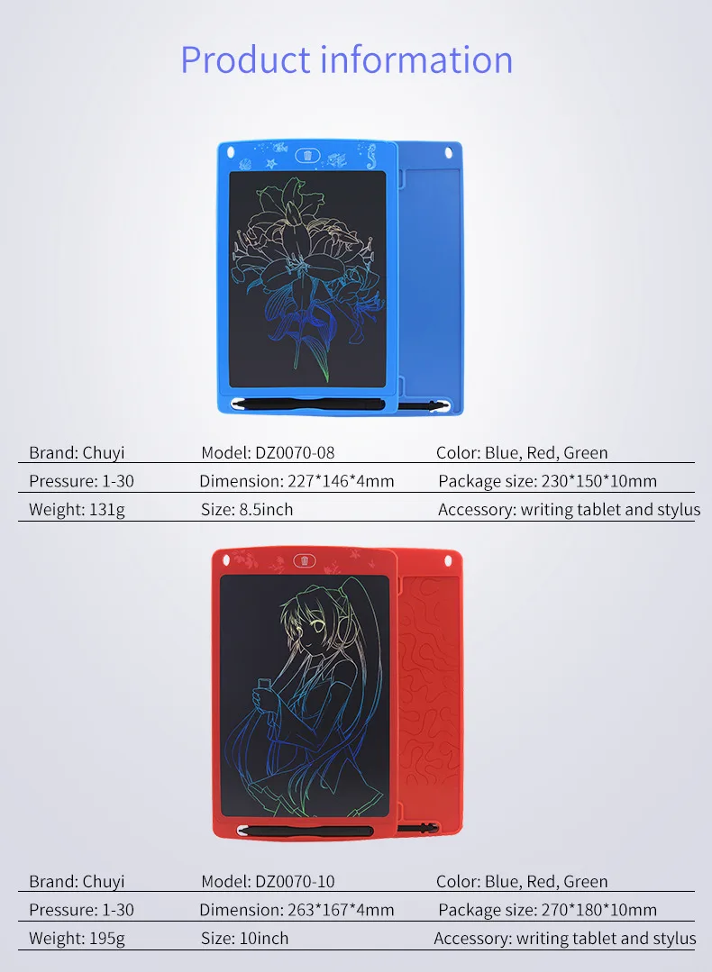 lcd writing tablet color