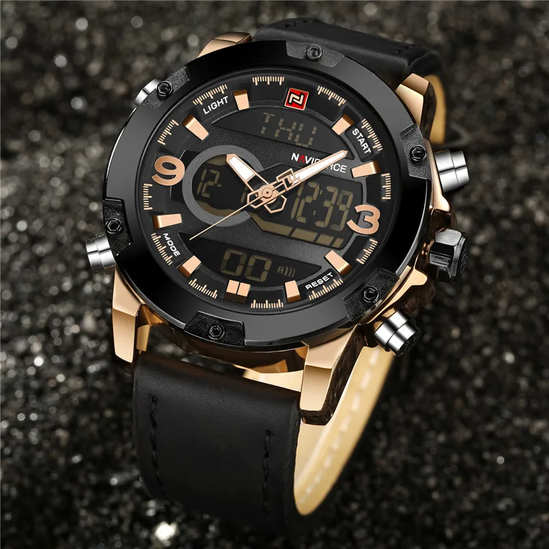 2018 Mens Gold Watches Men Watch Digital Sport Top Brand Luxury MilitaryLeather Male Clock Quartz Wristwatch Uurwerken Mannen