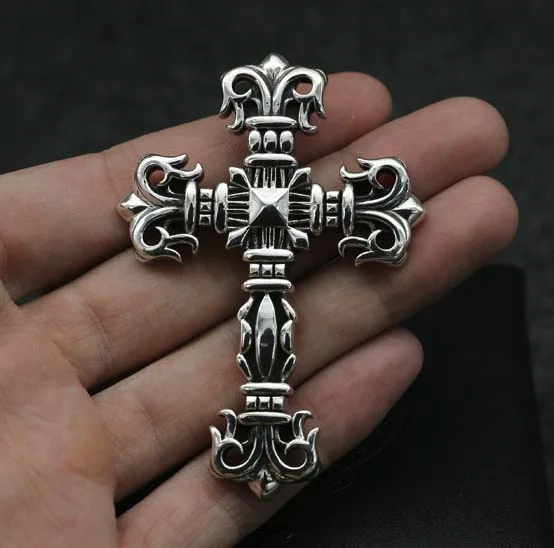 

925 Sterling Silver Flame Cross Pendant Retro Thai Silver Punk Personality Men Pendant Korean Female Accessories