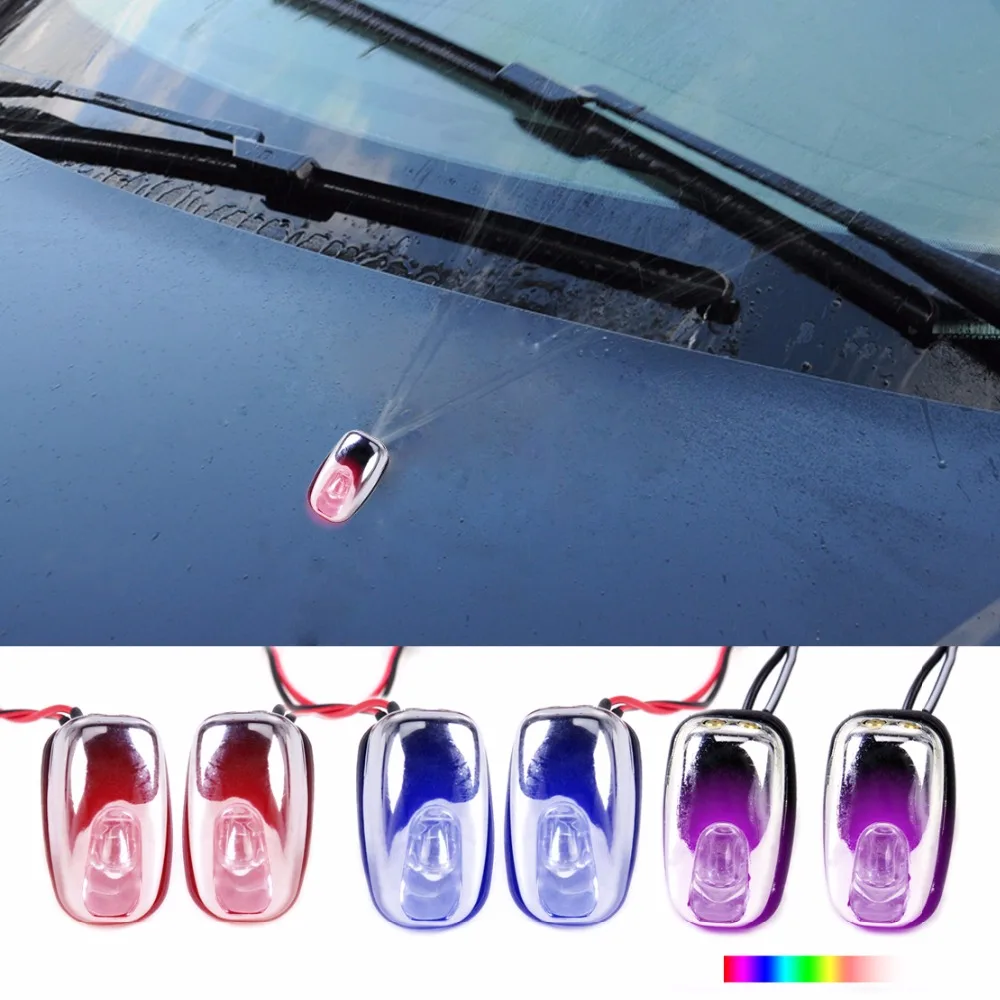 

Universal 2pcs New ABS Windshield Washer Wiper Jet Water Spray Nozzle Spout with LED Light Lamp for Volkswagen Toyota Nissan Kia