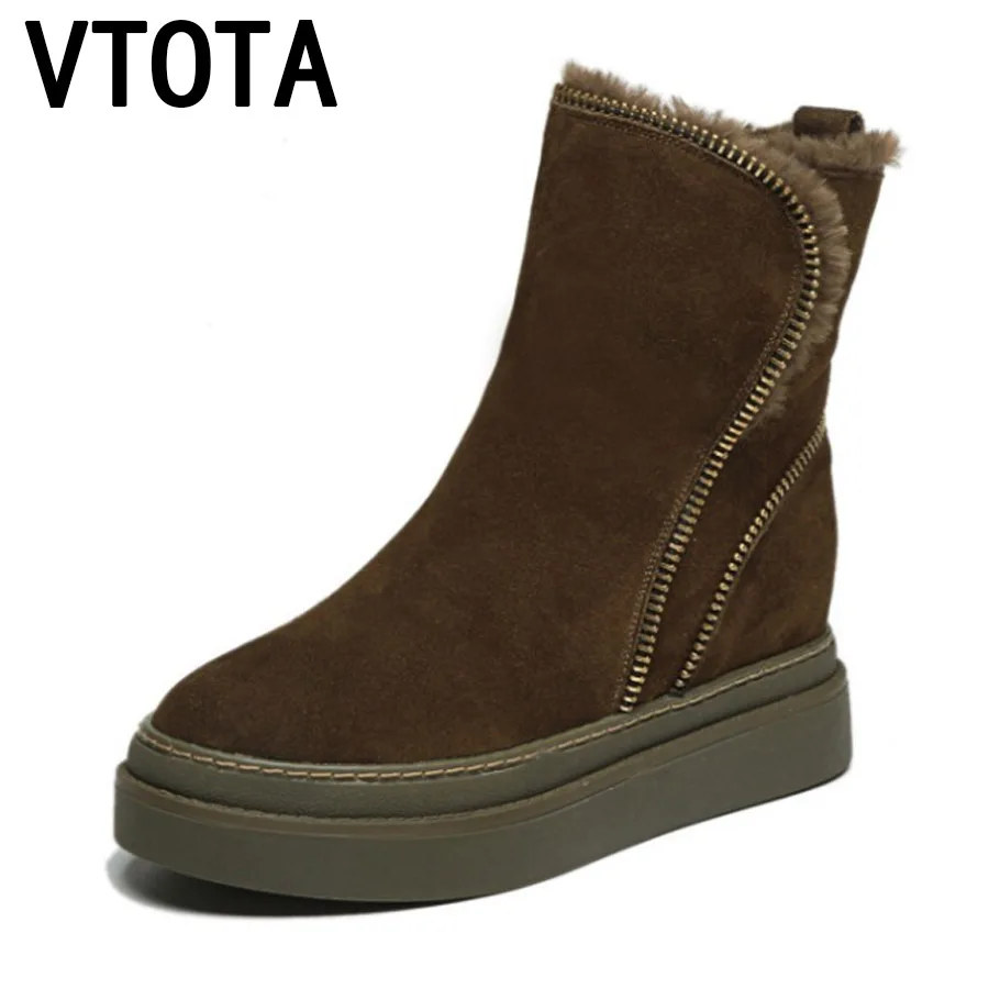 Goede VTOTA Winter Snowboots Vrouwen Zwarte Zipper Ankle Suede Laarzen Platform Wiggen Warm Hoogte Toenemende Casual Laarzen Bota Vrouw J38