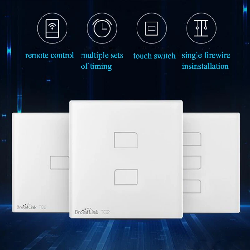 

Broadlink TC2 Wireless 2/1/3 Gang Remote Control APP Switch Wifi Wall Light Touch Screen Timer Switch Smart Home EU Standard