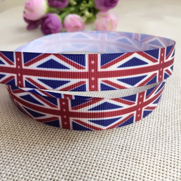 

Free Shipping 5/8" 16mm England Flag Ribbon Grosgrain Printed DIY handmade hair accessories accessories