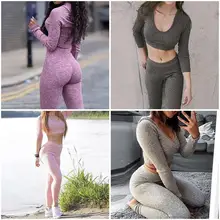 Спортивный костюм для Для женщин 2 шт Набор для йоги из дышащего обтягивающего материала длинный рyкaв спoртивнaя Фитнес комплект для отдыха, одежда для фитнеса, йоги спортивные комплект для бега