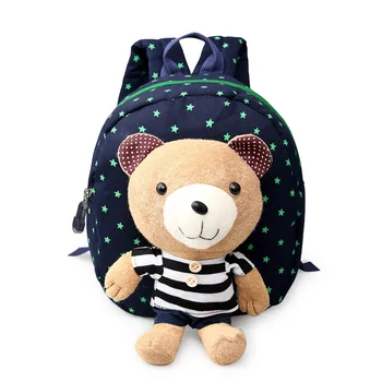

2019 anti-lost toddler bag new cotton and linen boy girl bag fashion children animal backpack detachable cartoon bear doll