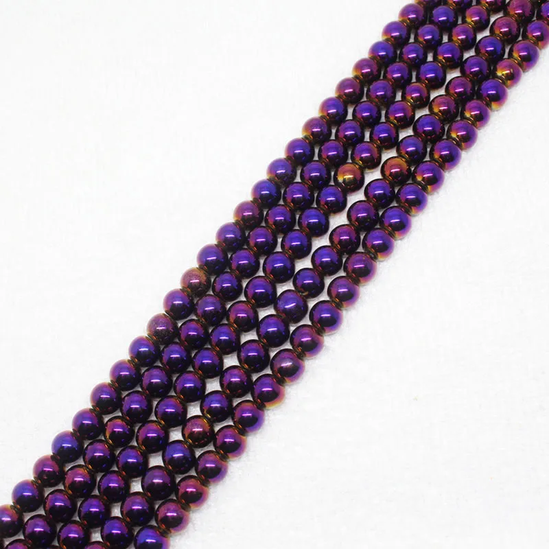 Mini. Ordine È $7! 2-12Mm Viola Placcatura Ematite Ironstone Distanziatore Rotondo Sciolto Perline Fai Da Te 15"