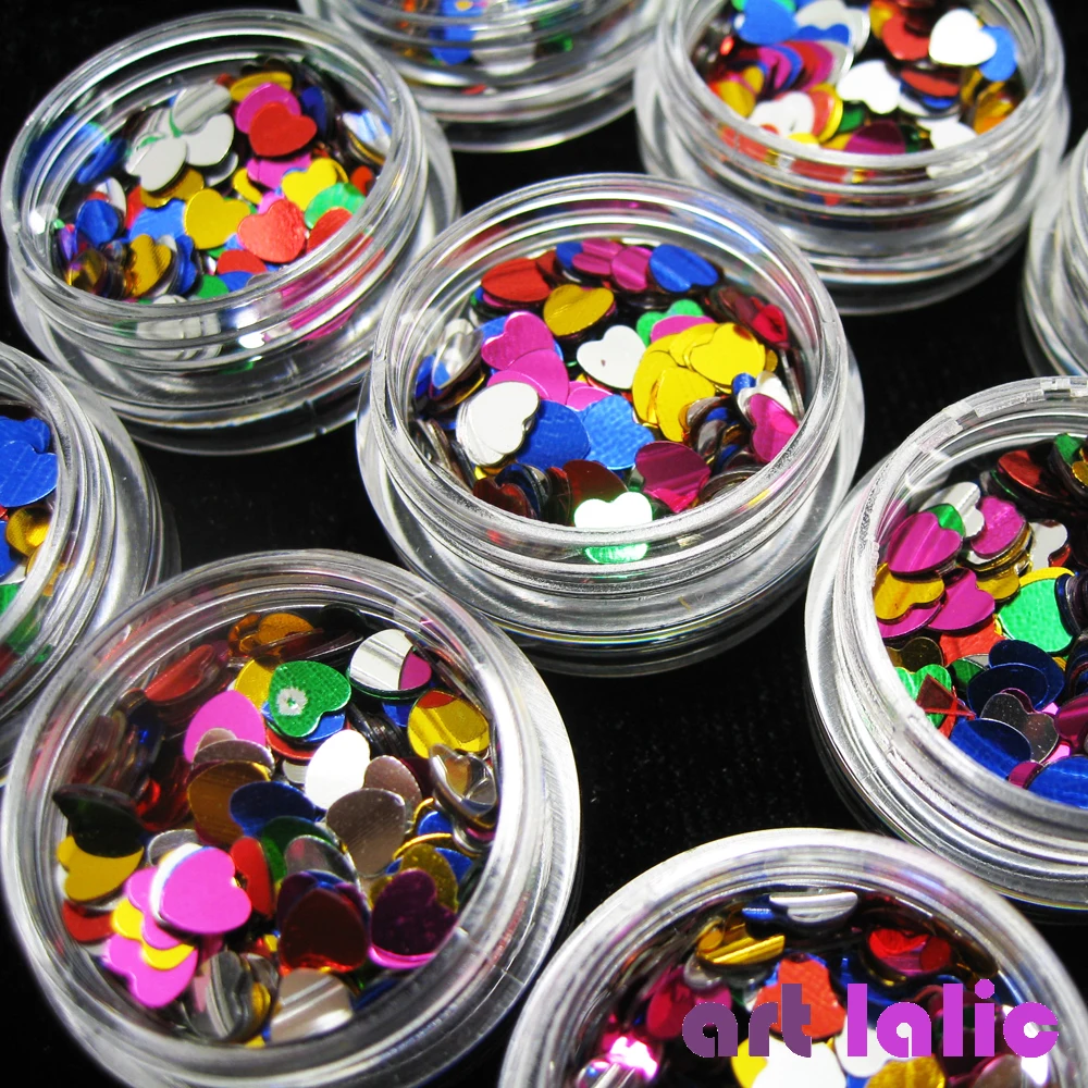 

12 Super Shine Mix Colors Nail Art Glitter HEART Shapes Sequins For Acrylic Tips UV Gel Polish DIY Decoration
