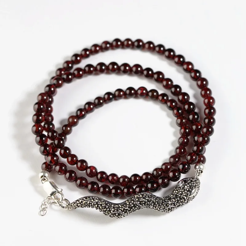 FNJ 925 Silver Snake Charm Bracelet for Women Jewelry 5mm Beaded Ruby 47cm 100 Original