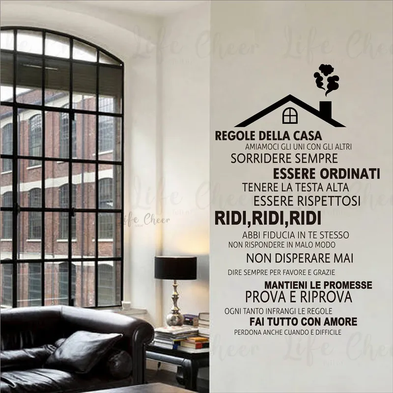 

House Rules Vinyl Decal Italian Language Regole Della Casa Wall Stickers House Roof Design Wall Art Poster Home Decor Art AC262