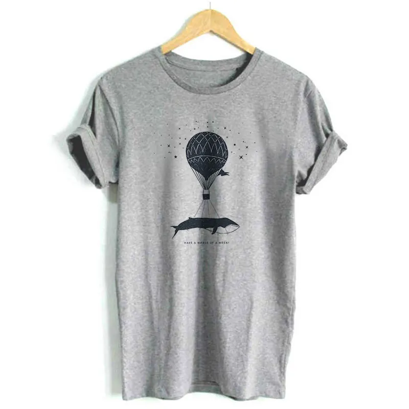 Женская футболка с коротким рукавом Camiseta Mujer повседневная серая принтом в