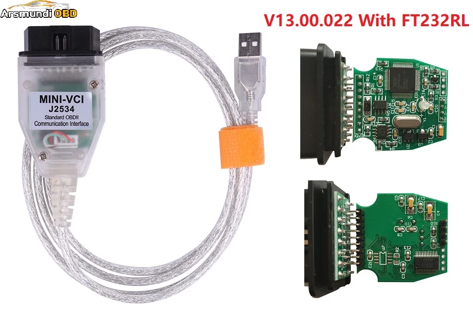 Диагностический кабель MINI VCI для TOYOTA TIS Techstream чип FT232RL J2534 OBD2 диагностики