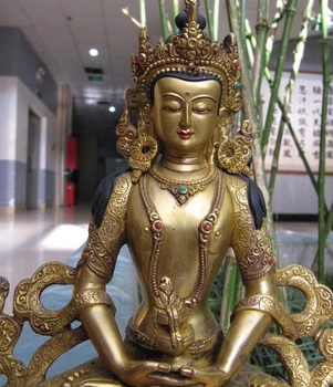 

Tibet 100% bronze Copper 24K Gold gild Amitayus Kwan-yin Guan yin Buddha Statue 8.02