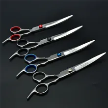 4001#7,0 ''19,5 см 4 цвета изогнутые Парикмахерские ножницы для животных Высший сорт собаки кошки домашние животные изогнутые ножницы для стрижки волос