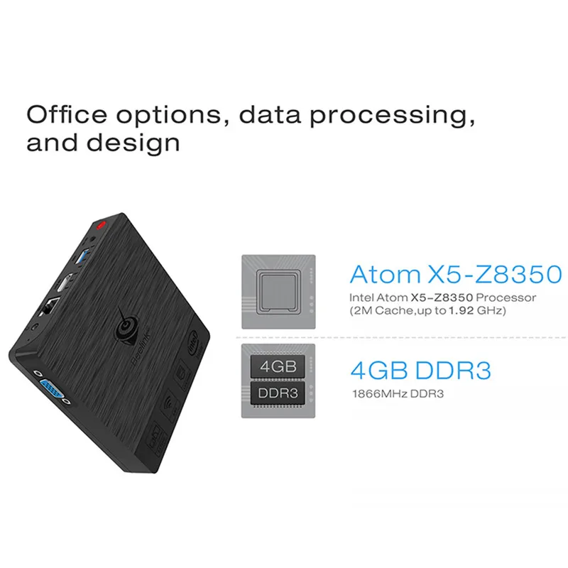 Beelink BT3 Pro мини ПК Intel Atom X5-Z8350 4 Гб 64 Гб Поддержка 5,8G WiFi BT4.0 1000 Мбит/с медиаплеер Поддержка Windows 10 Linux PC