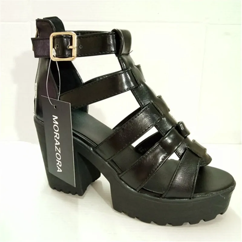 MORAZORA/Новинка года; Модные женские сандалии-гладиаторы; летние туфли на высоком толстом каблуке; женская обувь на платформе; Цвет черный, белый