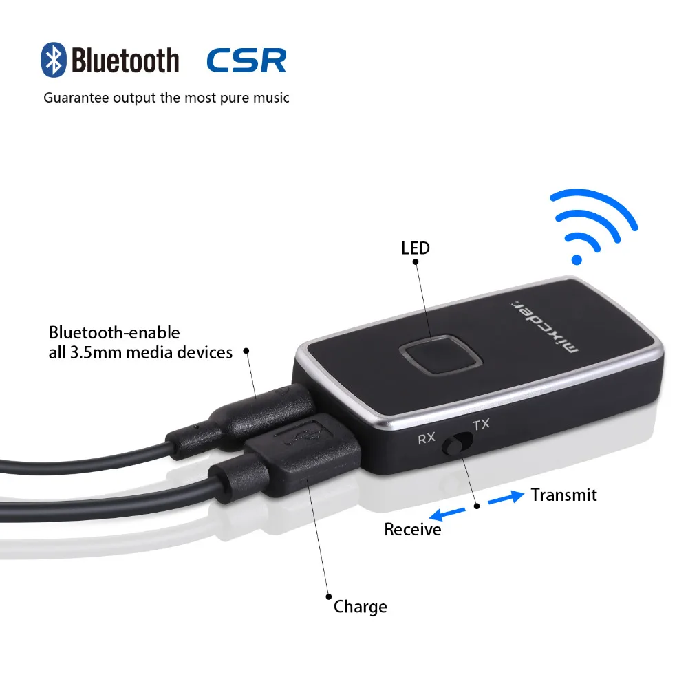 Mixcder TR007 CSR Bluetooth передатчик и приемник 2-в-1 Беспроводной аудио адаптер 3,5 мм с разъемом подачи внешнего сигнала Aux для наушников Динамик ТВ ПК автомобиля