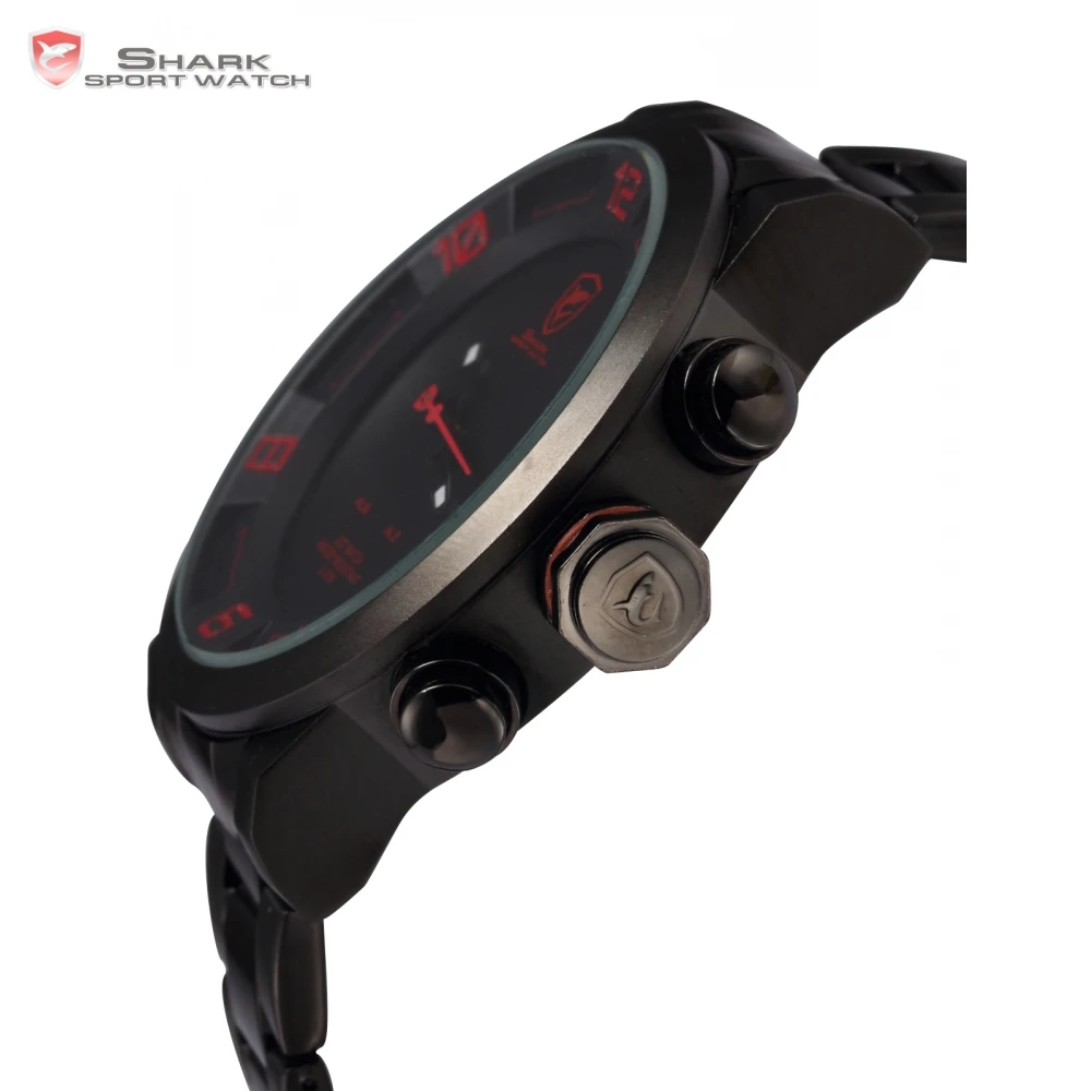 Акула люксовый бренд из светодиодов спортивные часы мужчины авто дата двойной часовой пояс полный стали часы мужчины relógio цифровые часы / SH360