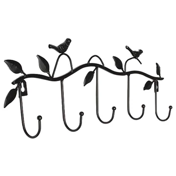 

Iron Birds Leaves Hat/Towel/Coat Wall Decor Clothes Hangers Racks With 5 Hooks