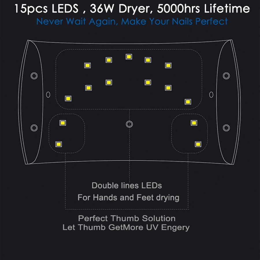Обновленный светодиодный Сушилка для ногтей 36 Вт УФ светодиодный светильник для ногтей Сушилка для ногтей для всех гелей с кнопкой 30 s/60 s идеальное решение для большого пальца