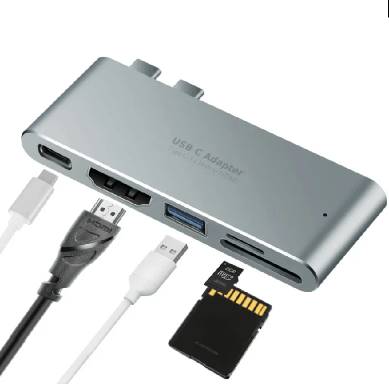 

BASIX USB Hub Dual Type C 3.1 Hub to HDMI 4K USB-C Hub With SD/Miscro SD Card Reader usb 3.0 port and charging port Adapter