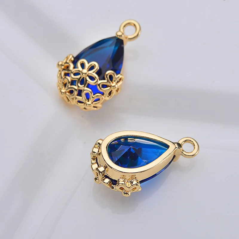 

New hot DIY drop-shaped blue zircon pierced lace edging earrings pendant accessories wholesale
