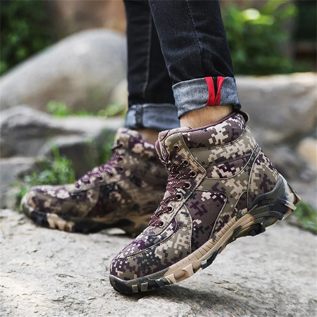 

Men Hiking Boots High Quality Army Work Tactical Men's Outdoor Mountaineering Snow Boots Microfiber Waterproof Camouflage Boots