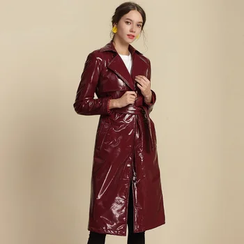 

Fashion brand Glossy patent leather jackets pu leather jacket female street style was thin long leather jacket wq538 dropship