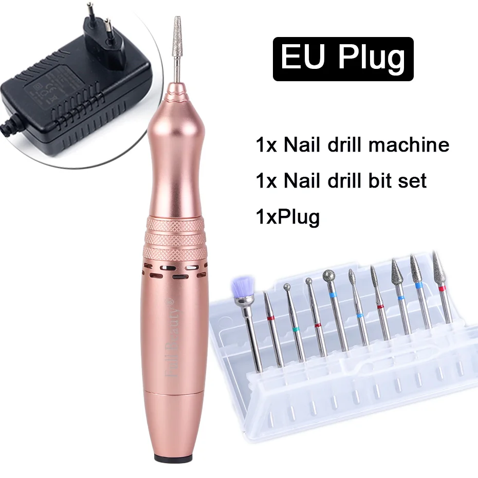 Электрические сверла для ногтей, дрель для ногтей, ручка, набор для ногтей, фреза, ручной инструмент для снятия лака, керамические алмазные сверлильные инструменты JIMT04 - Цвет: EU-MT04-HZ04
