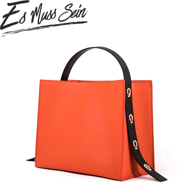 

EsMussSein Women Hard Leather Handbag Women Big Casual Female Bag Tote Spanish Wide Strap Shoulder Bag Lady Large Bolsos Mujer