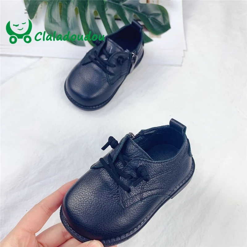 

Claladoudou11.5-15CM Genuine Leather Girl Boys Formal Party Dress Shoes Beige Black Soft Shoes Flat For Toddler Girl Boys Flats