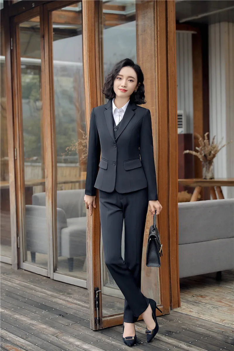 D'affaires Marine 2018 Dames Blazers black Pantsuits Femmes Avec Dark Et grey Pantalon Vestes Nouveauté Costumes Blue Pantalons Pour Uniformes Bleu Conceptions Mode OETpdwqda