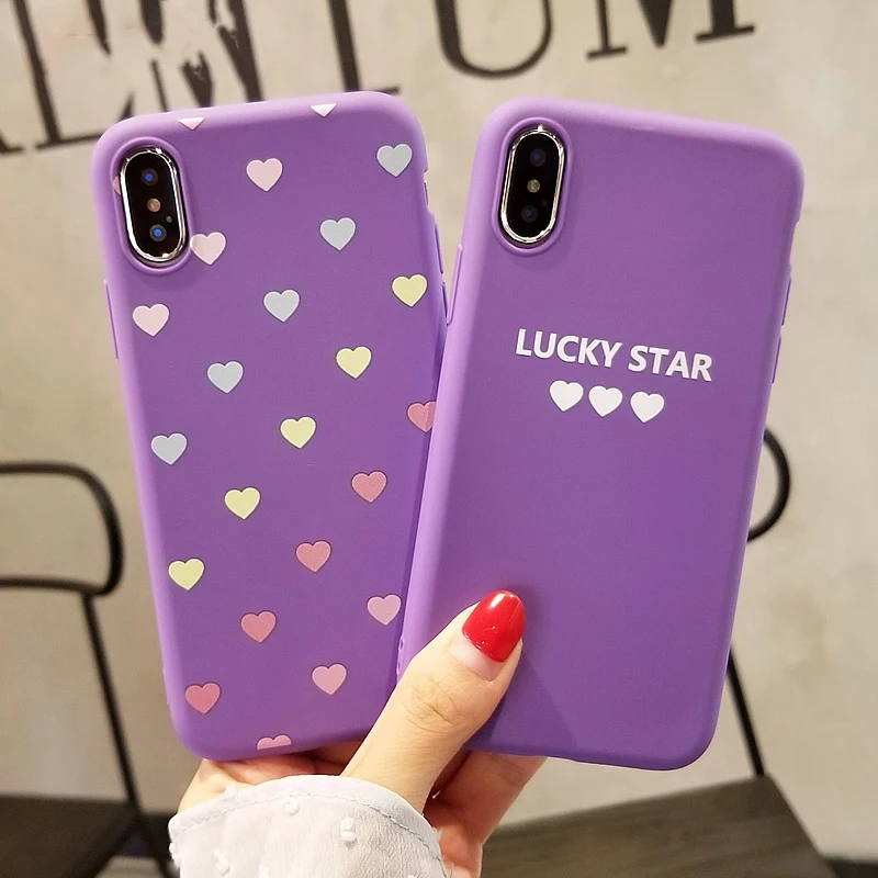 

Ottwn Phone Case for iPhone X 6 6S 8 7 Plus Soft TPU Matte Back Cover Cartoon Love Heart Panda Pattern Purple Cases For iphone 8