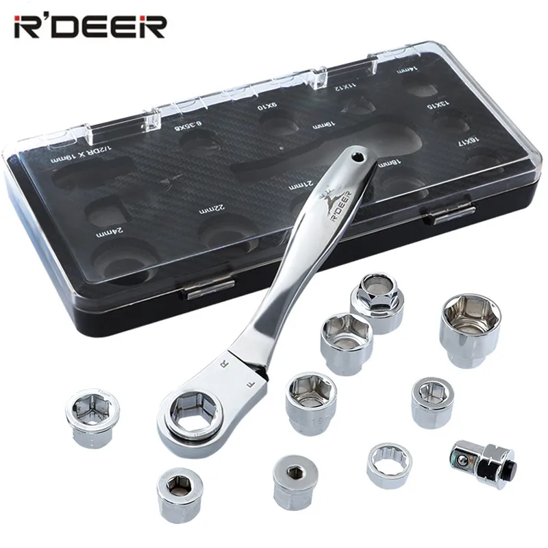 12pcs Ratchet Socket 1/2" Adapter Wrench Set 6.35 24mm Double Hex