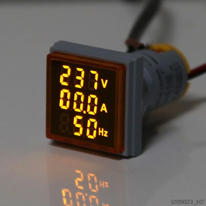 Digital 3in1 AC Ammeter Voltmeter Hz Current Frequency Meter Square Signal Light 22mm Digital Voltage Amp Hz Led Lamp Indicator