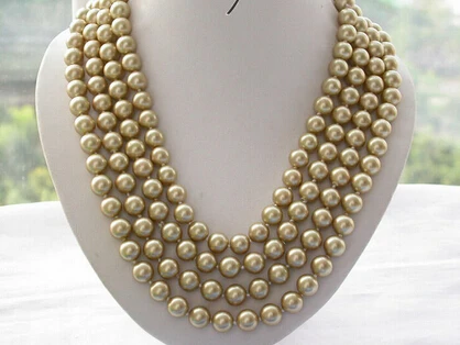 

Free shipping >>@ >812 NICE 84" 10mm round golden south sea shell pearl necklace