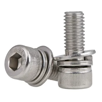 

2PCS DIN912 M4 M5 M6 M8 304 Stainless Steel Triple Combination Hexagon Screws Cylinder Head with Flat Cushion Screw Set Sus304